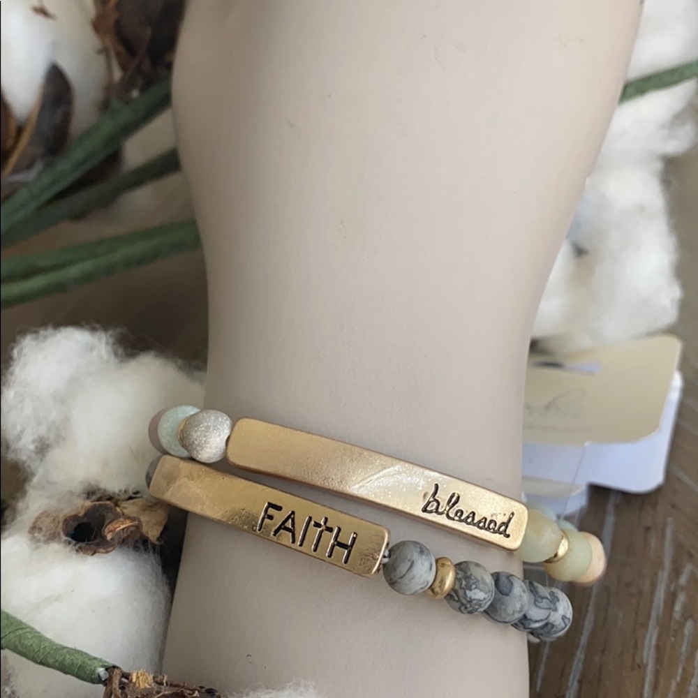 FAITH natural black stone stretch bracelet - Picture 6 of 6